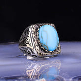 Silver Turquoise Stone Square Men's Ring
